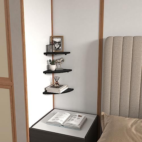 HORLIMER 6 Pack Floating Corner Shelf Wall Mount for Bedroom(Black)
