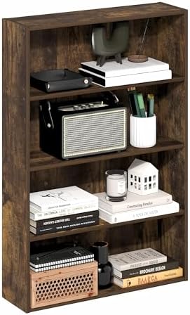 Furinno Basic Book Shelf, 4-Tier Bookcase with Open Shelf, Bookshelf, Cube Storage Organizer, 6 x 24 x 35, for Living Ro