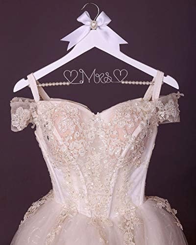 White Solid Wood Bridal Dress Hanger with Lady Wire Lettering for Bridal Wedding Party Gift (Pearl Silver Thread and Whi