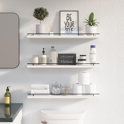 WOPITUES Floating Shelves 24 inch for Wall Decor Set of 3, Black and White