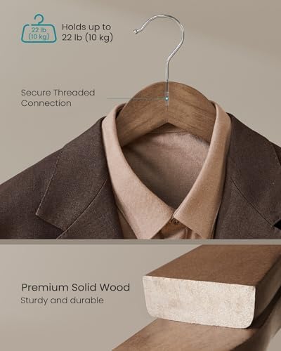 SONGMICS Wooden Suit Hangers 10 Pack, Extra-Wide Shoulder Clothes Hangers