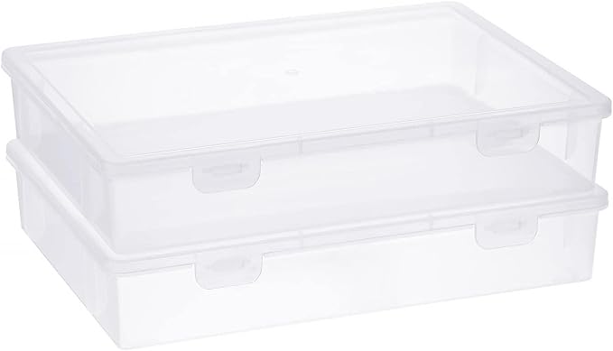 BTSKY Clear Plastic Storage Box with Flap Lid, Multipurpose Craft Organizers and Storage Box Art Supply Storage Organizer Plastic Sewing Box for Beads Pencils Notebooks, 2 Pack Medium