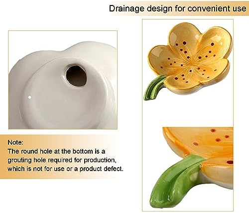 Self-Draining Soap Dish Ceramic Cute Bar Soap Holder for Countertop, Kitchen, Bathroom, Bedroom, Peach Blossom, Orange