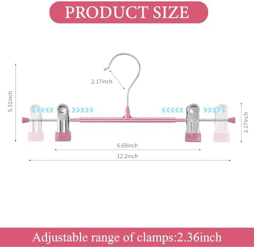 Pants Hangers with Clips Skirt Hangers, 12 Inch 10 Pack, Pink