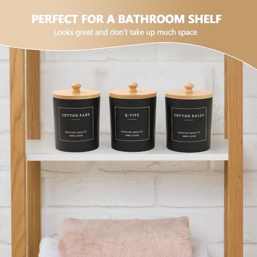 3 Pack Qtip Holder - Bathroom Organizers and Storage, Cotton Round Pad Dispenser Floss Pick Holder with Tray, Glass Apot