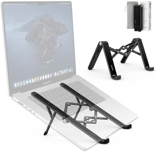 SODI 2025 Foldable Laptop Stand for Desk - Bi-fold Ergonomic Spring Adjustable Computer Holder, 3 in 1 Metal Portable La