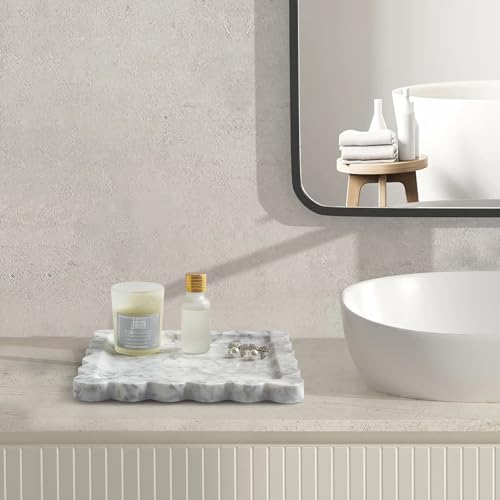 Scalloped Natural Marble Tray - Decorative Stone Tray for Bathroom & Vanity