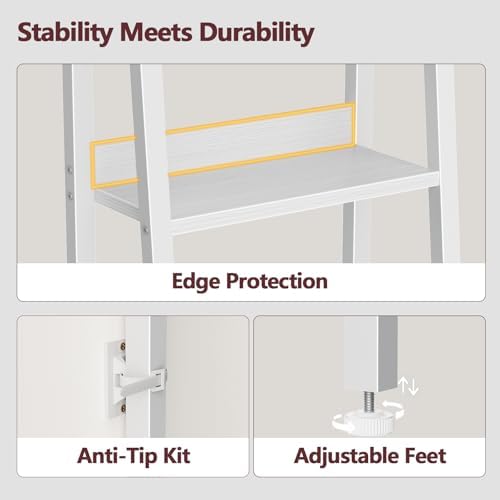 Furologee 6 Tier Ladder Shelf, Tall Ladder Bookshelf with Fabric Drawer