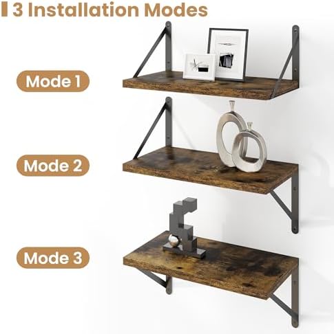 Heimlove Floating Shelves for Wall Set of 3,Light Wood Wall Mounted Bookshelf Decorative Shelf for Living Room Bathroom 