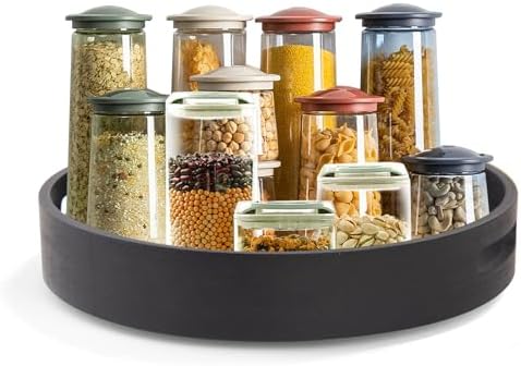 12in Black Bamboo Lazy Susan Turntable with Handle