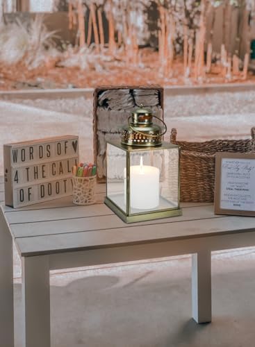 Serene Spaces Living 12" Aurea Candle Lantern, Gold Square Metal Candle Holder - Table, Mantel Decor, Elegant Decorative