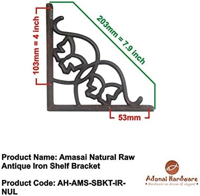 Adonai Hardware "Amasai" Natural Raw Antique Iron Shelf Bracket (Supplied as 2 Pieces per Pack) - Natural Unlacquered