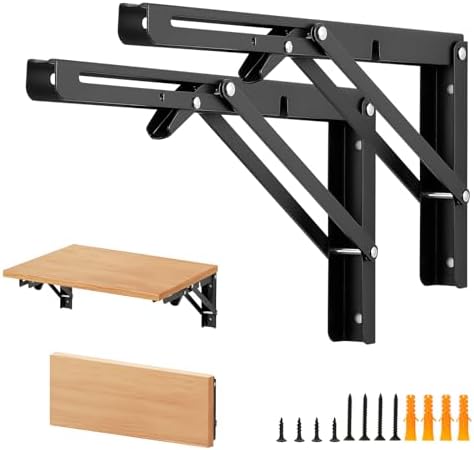Matte Black Folding Shelf Brackets, 12 Inch, 2 Pack