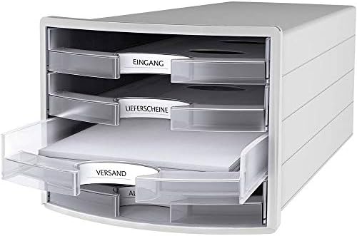 Han Impuls Drawer Box DIN A4/C4 4 Open Drawers Light Grey/Translucent Clear