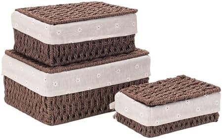 GIB Small Wicker Storage Baskets with Lid/Liner Woven Cute Decorative Boxes