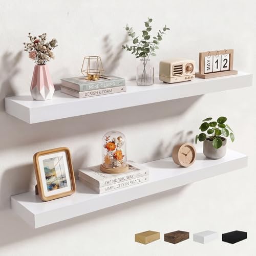Axeman 36Inch Floating Shelves for Wall, 2 Packs, Invisible Brackets, White