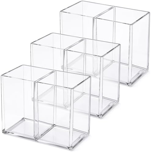 Gejoy 3 Pcs Acrylic Pencil Pen Holder for Desk, Clear 2 Compartment