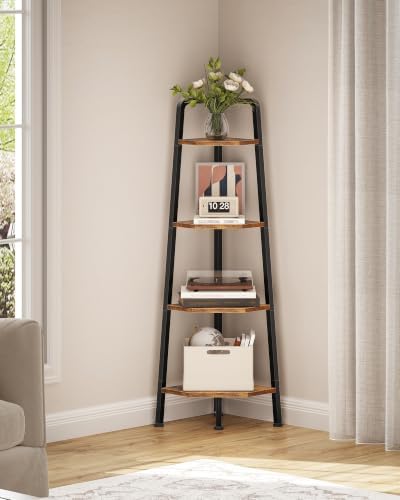 CHOEZON Corner Shelf, 4-Tier Ladder Corner Shelf, Ladder Bookshelf, 47.2" Tall Vertical Display Stand, Metal Frame Books