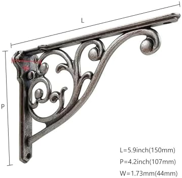 Ornate Decorative Shelf Brackets 6 inch Small Wall Mounted Shelving Bracket 4 Pack Antique Pewter Vintage Shelf Bracket 