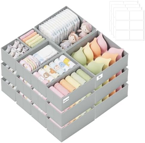 Drawer Organizer Storage for Clothes, Socks, 21 Pack, Grey