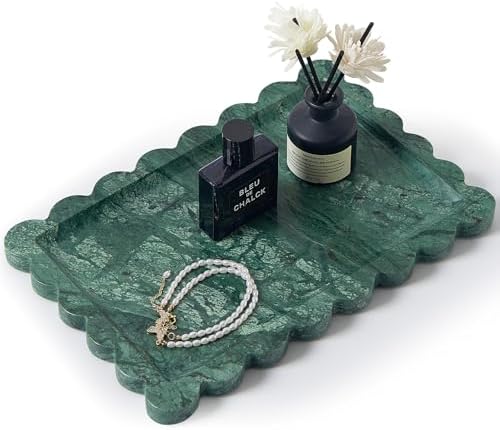 Scalloped Natural Marble Tray - Decorative Stone Tray for Bathroom & Vanity