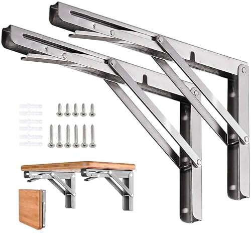 Folding Shelf Brackets 12 inch 4 Pcs Max. Load 220lb - Heavy Duty Stainless Steel DIY Wall Mounted Collapsible Shelf Bra