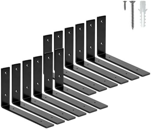 ELSKER&HOME Shelf Brackets 10 Inch 12 Pack Heavy Duty Black Metal L Bracket