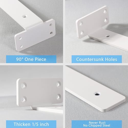 Shelf Brackets, Heavy Duty Floating Shelf Brackets 8-Inch Long, 6-Pack Brackets for Shelves, Matte White L Hidden Metal 