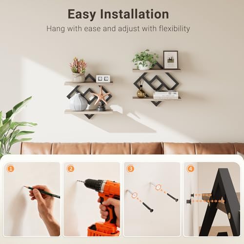 ELYKEN Floating Shelves for Wall, Set of 2 Hanging Shelves, Greige
