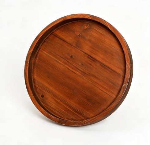 13.38 Inch Brown Round Wood Lazy Susan Farmhous Turntable Tray