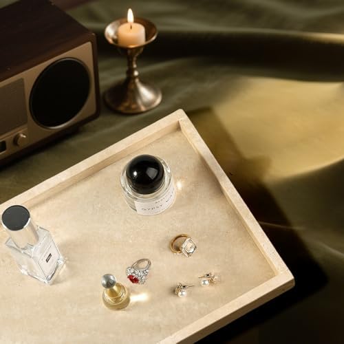 Koville Natural Travertine Tray, Coffee Table Vanity/Decorative Tray for Jewerly, Watch, Perfume Candle Storage for Bedr