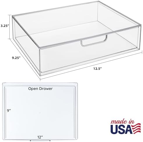 STORi STAX Plastic Stackable Organizer Drawer in Clear | 12.5-inches Wide | Organize Office Desk Accessories and Sort Letter-Size Paper | Made in USA (Pack of 3)