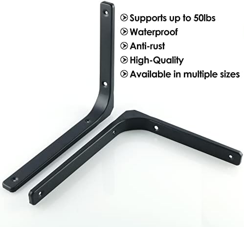 SAYAYO Wall Shelf Bracket Black, 12 Inch Heavy Duty L Bracket for Wood