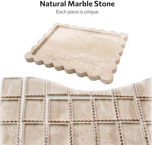 Travertine Bathroom Tray Countertop, Marble Vanity Tray for Home Decorative Dresser Organizer, Marble Scalloped Tray for