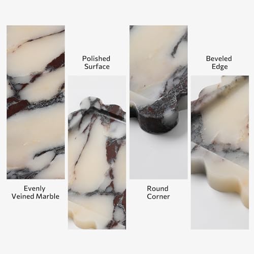 Luxury Calacatta Marble Tray 11" x 8", Marble Vanity Tray for Countertop Bathroom Dresser Kitchen, Scalloped Natural Sto