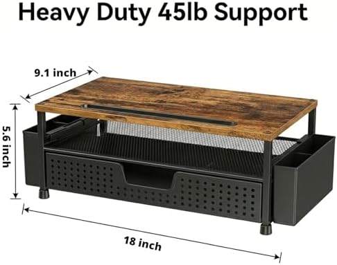 Desk Organizer and Accessories, 2-Tier Computer Monitor Stand Rise with Phone Holder, Drawer & 2 Pen Holders, Laptop & P