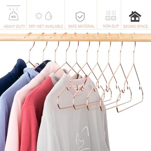 16.5" Rose Gold Copper Clothes Hangers - 30 Pack,Heavy Duty Strong Metal Hanger for Storage Display Sling Organization of Coat Shirts Dresses Jacket Elegant Standard Suit Accessory