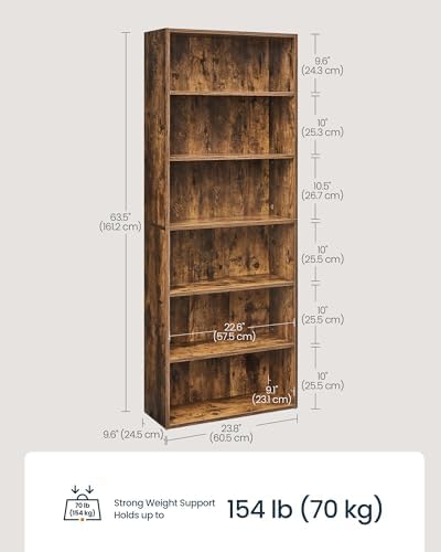 SONGMICS HOME 6-Tier Bookshelf, Open Bookcase Storage Shelf, Narrow Book Shelf for Living Room, Home Office, Dining Room