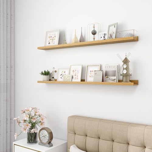 Acovy Picture Ledge Shelf, Wood Long Floating, Set of 2, 48 inch, Oak