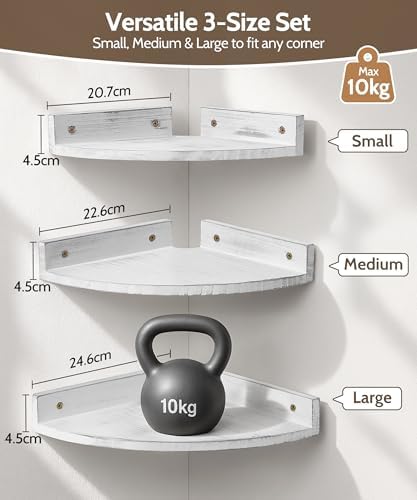 Corner Shelves for Wall, Distressed White Shelves with Cord Hole