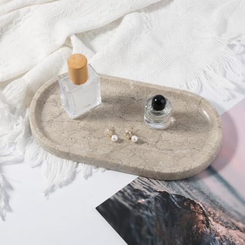 Koville Natural Silver Pearl Marble Decorative Tray, 10" x 5" Marble Vanity Tray for Bathroom Countertop Organizer Stone