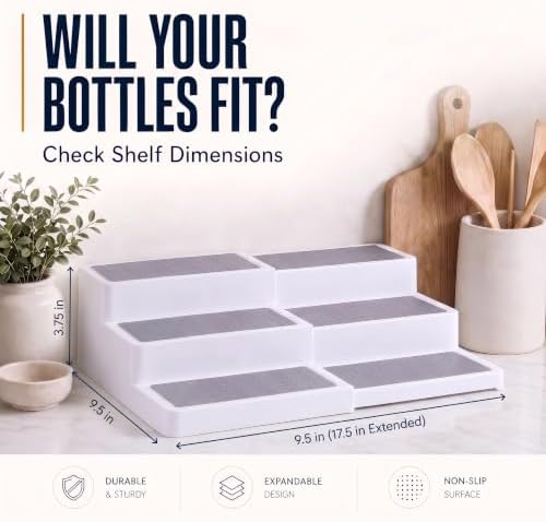 Oizeir 3-Tier Expandable Spice Rack Organizer for Cabinet, White/Grey