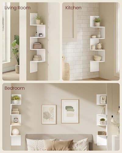 VASAGLE Set of 2 Corner Shelves Wall Mount, 4-Tier Floating Bookshelves