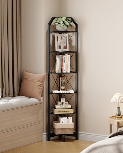 CHOEZON 6-Tier Corner Shelf, Industrial Corner Bookshelf, 71.2" Display Storage Stand, Plant Stand Display Shelf, Tall B