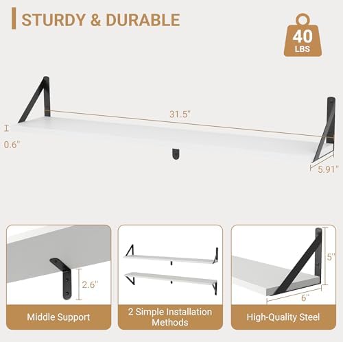 Heimlove Floating Shelves for Wall, 32 Inch Long Wood Floating Shelves Set of 3, Wall Mounted Hanging Shelf for Bathroom