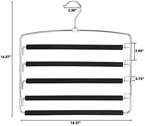 TOPIA HANGER Pants Hangers Space Saving with 5 Tiers Non-Slip Foam Padded