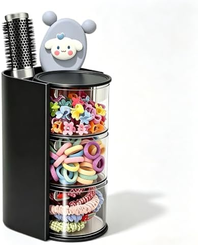 Azurphoric Hair Accessories Organizer with Hair Brush Holder(Black,3-Layer)