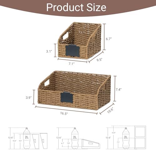 Pantry Baskets for Organizing, Wicker Storage Bins, S-2pcs, Brown
