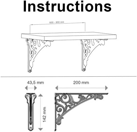 HARPOON 8 Inch Shelf Brackets 2 Pack Heavy Duty Wall Bracket Baroque Kitchen Decorative Rack Shelves Antique Brass