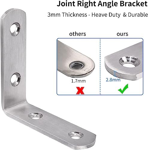 YUMORE L Bracket Corner Brace, 65×65mm, Heavy Duty Stainless Steel, 6 Pack